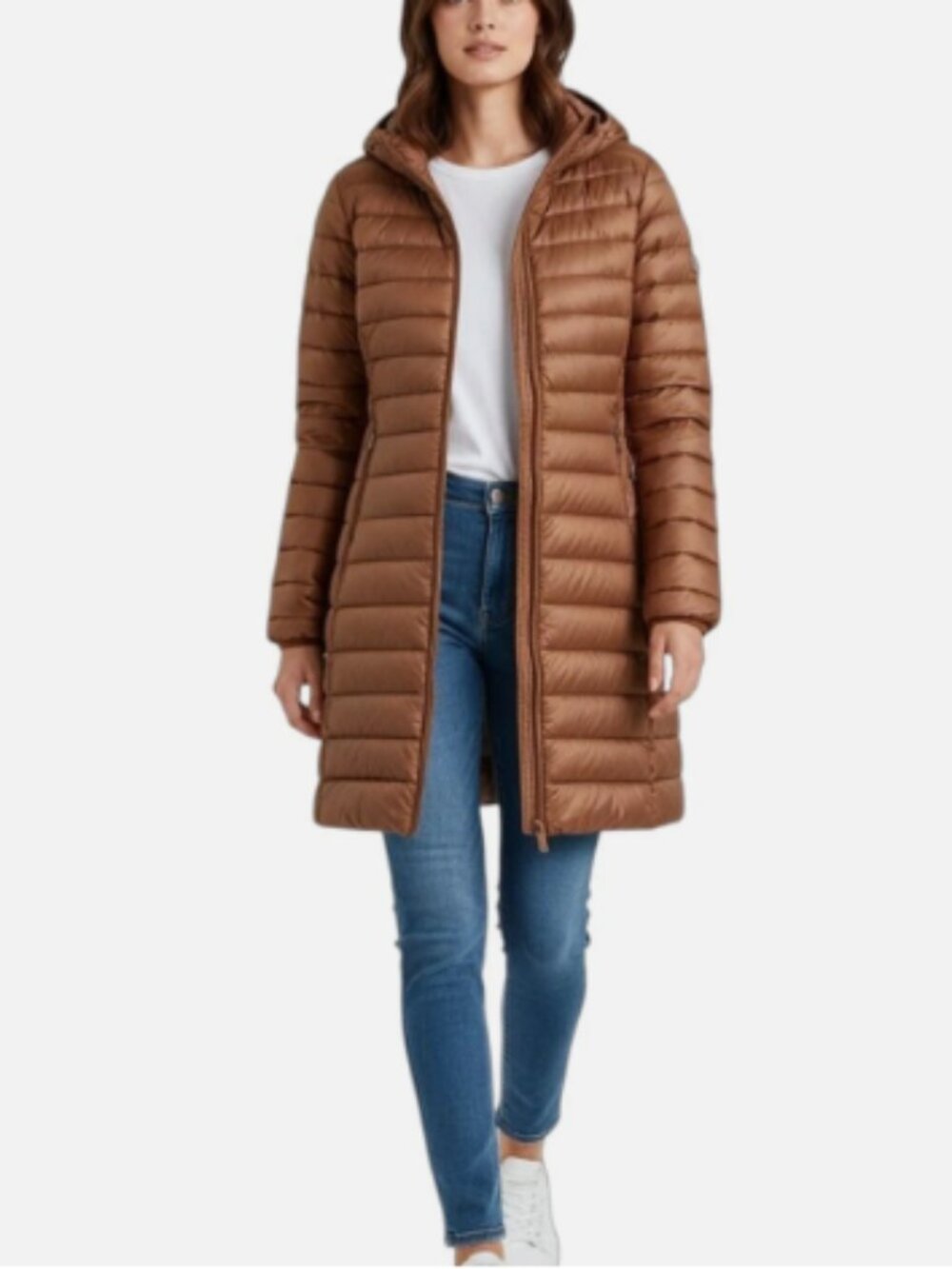 Quince Woman's Small Lightweight Down Packable Long Puffer Jacket Sienna  Tan